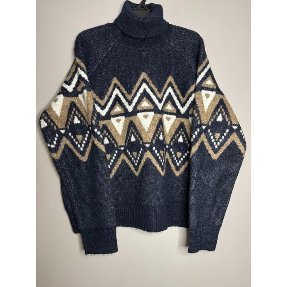 Banana Republic Fair Isle Turtleneck Sweater Mens XL Blue Brown Nordic Fisherman